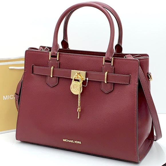 Michael Kors Hamilton Meidum Satchel Shoulder Crossbody Bag DARK CHERRY color - Picture 2 of 16